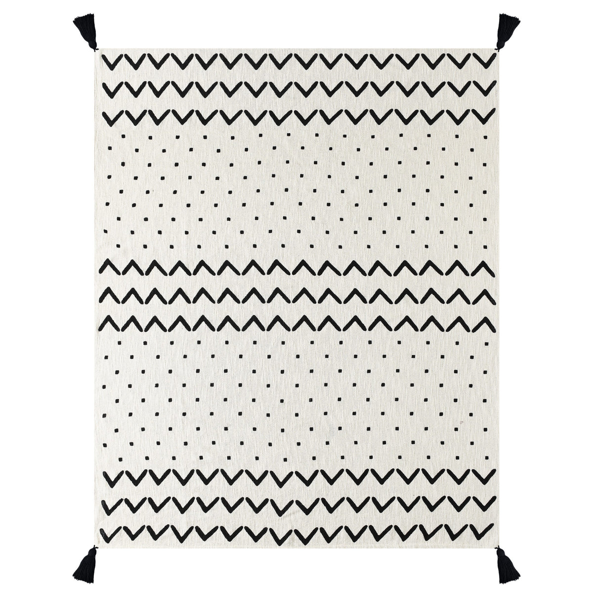 PALISADES 50" X 60" BLACK AND WHITE WOVEN COTTON CHEVRON THROW BLANKET WITH TASSELS - Varnish & Vibe