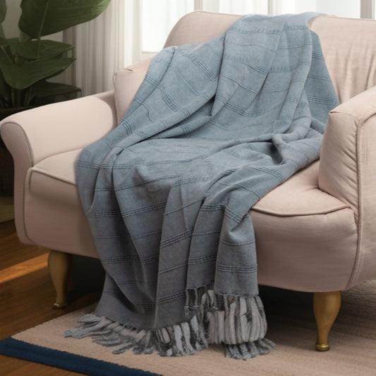 LAKEVIEW MOONLIGHT BLUE ORGANIC COTTON THROW BLANKET