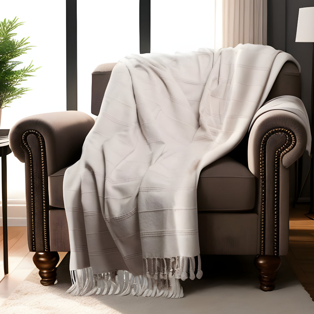 LAKEVIEW BEIGE ORGANIC COTTON THROW BLANKET