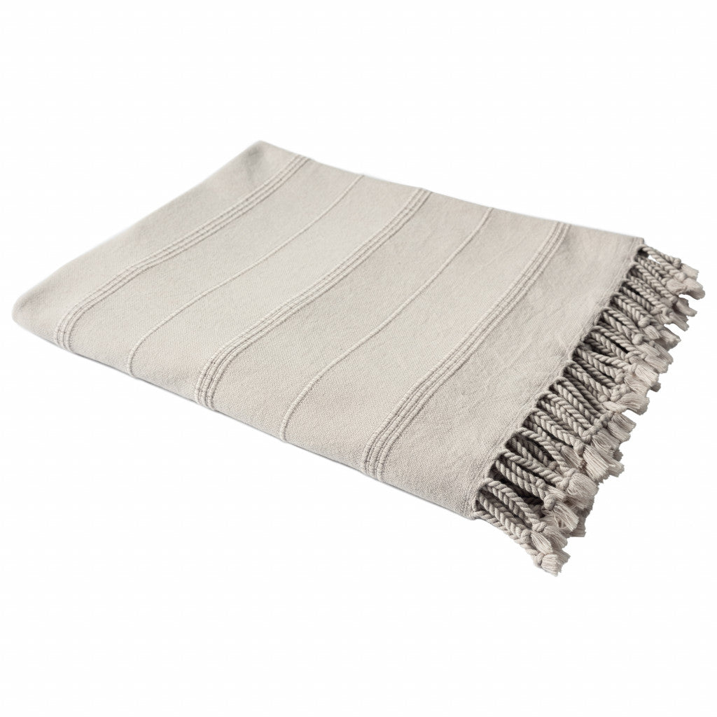 LAKEVIEW BEIGE ORGANIC COTTON THROW BLANKET