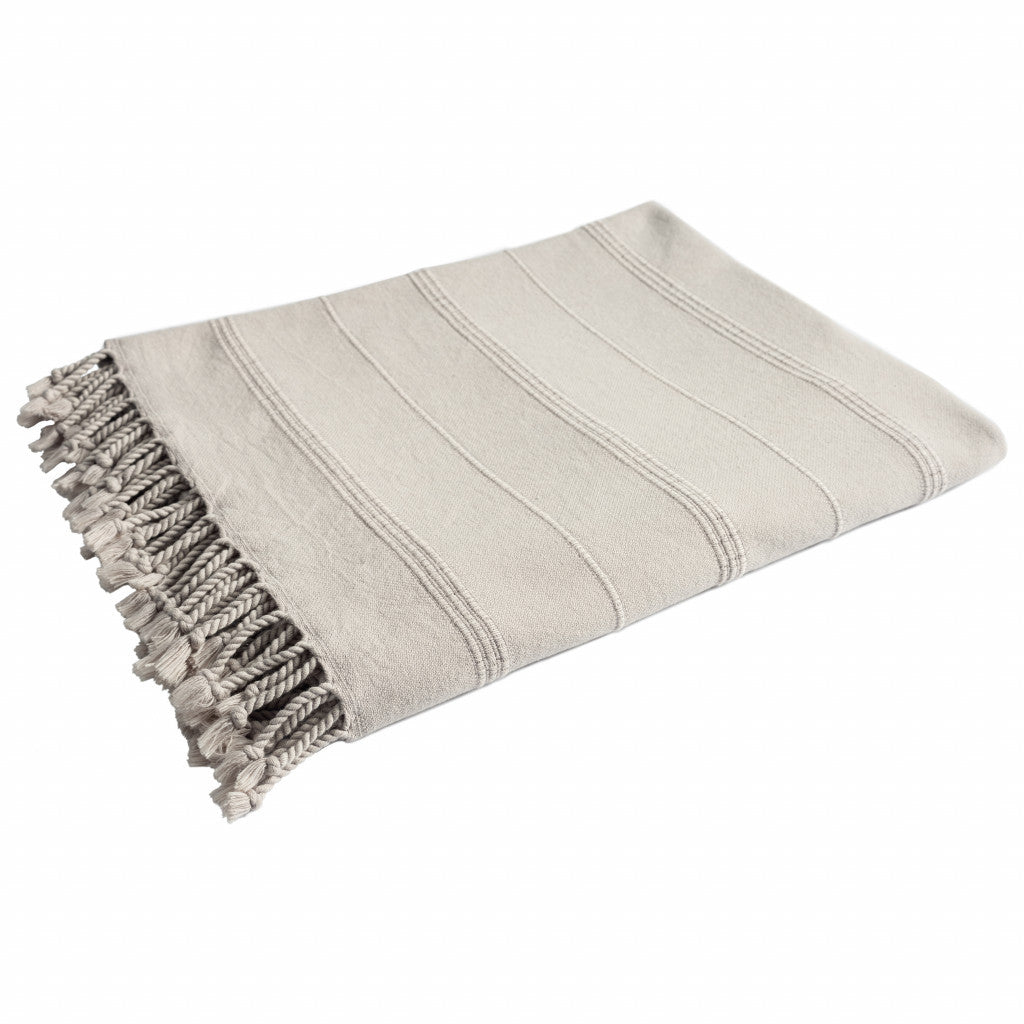 LAKEVIEW BEIGE ORGANIC COTTON THROW BLANKET