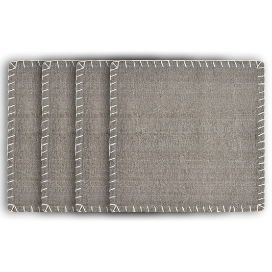 Gray fabric with white stitching on a white background