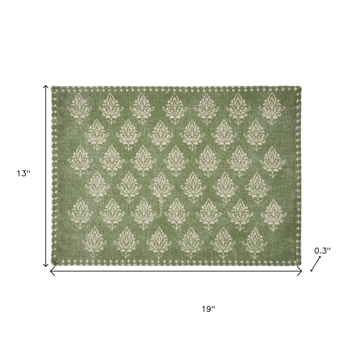 19" SET OF FOUR GREEN AND CREAM GEOMETRIC MEDALLION COTTON PLACEMATS - Varnish & Vibe