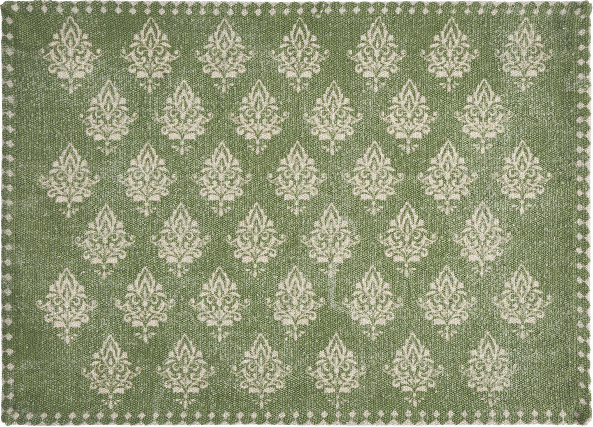 19" SET OF FOUR GREEN AND CREAM GEOMETRIC MEDALLION COTTON PLACEMATS - Varnish & Vibe