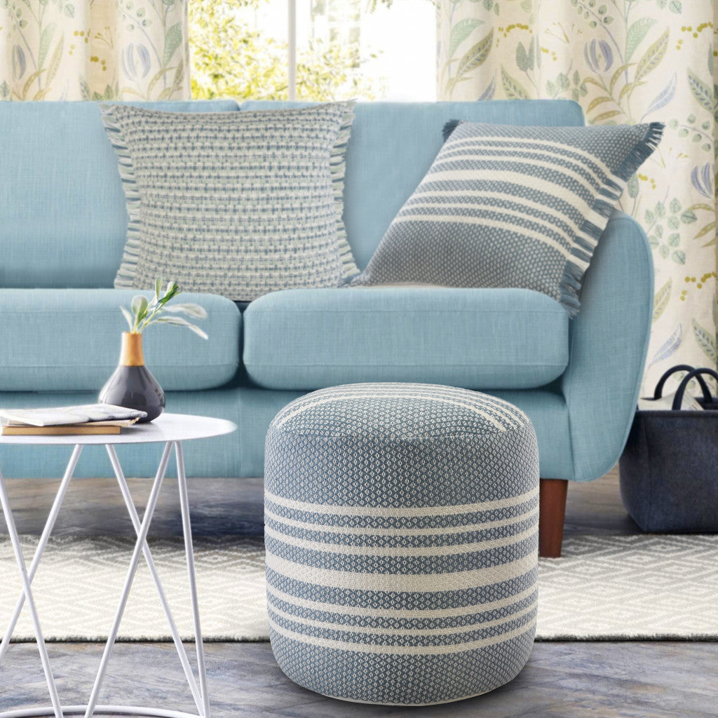 LAKEVIEW 20" BLUE STRIPED OUTDOOR POUF OTTOMAN