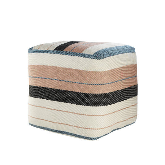 LAKEVIEW 20" WHITE STRIPED OUTDOOR POUF OTTOMAN