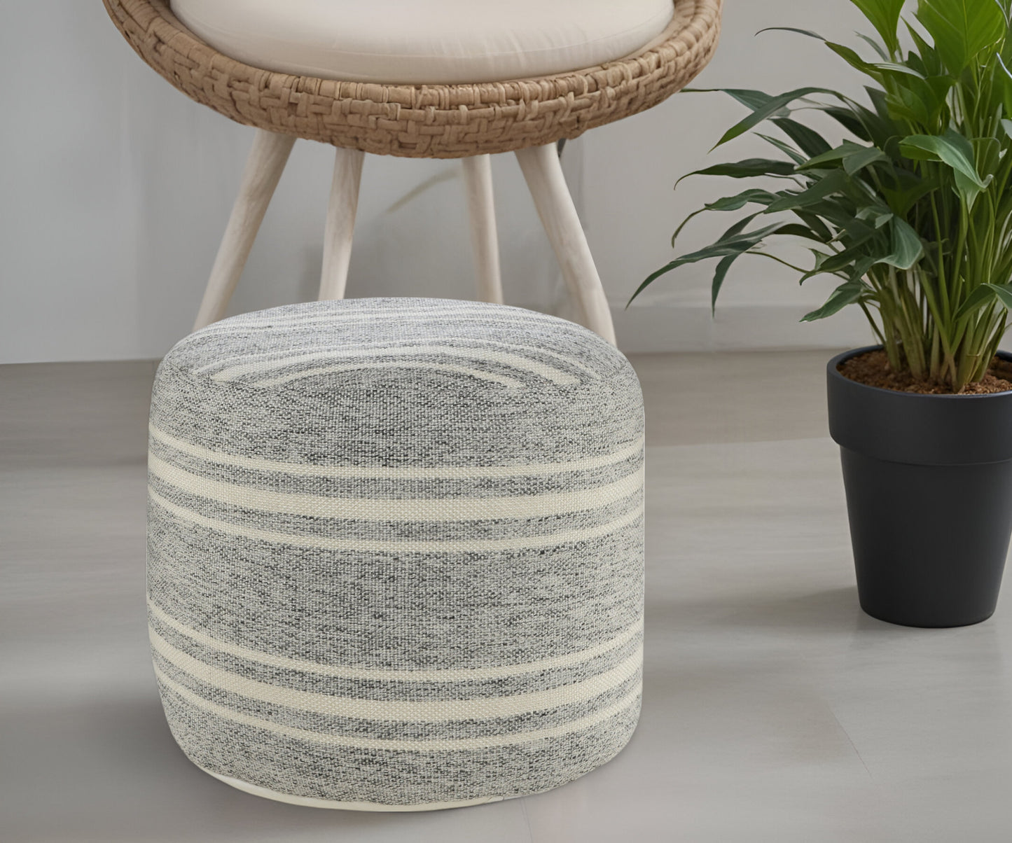 LAKEVIEW 18" GRAY STRIPED OUTDOOR POUF OTTOMAN