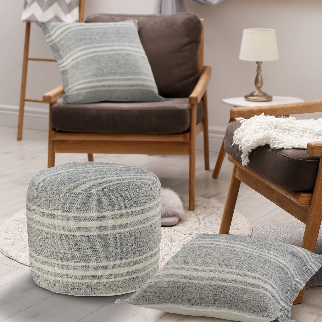 LAKEVIEW 18" GRAY STRIPED OUTDOOR POUF OTTOMAN