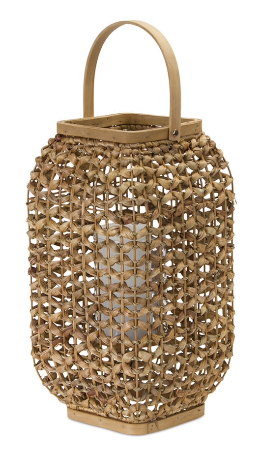 LAKEVIEW 16" WICKER AND GLASS CANDLE HOLDER
