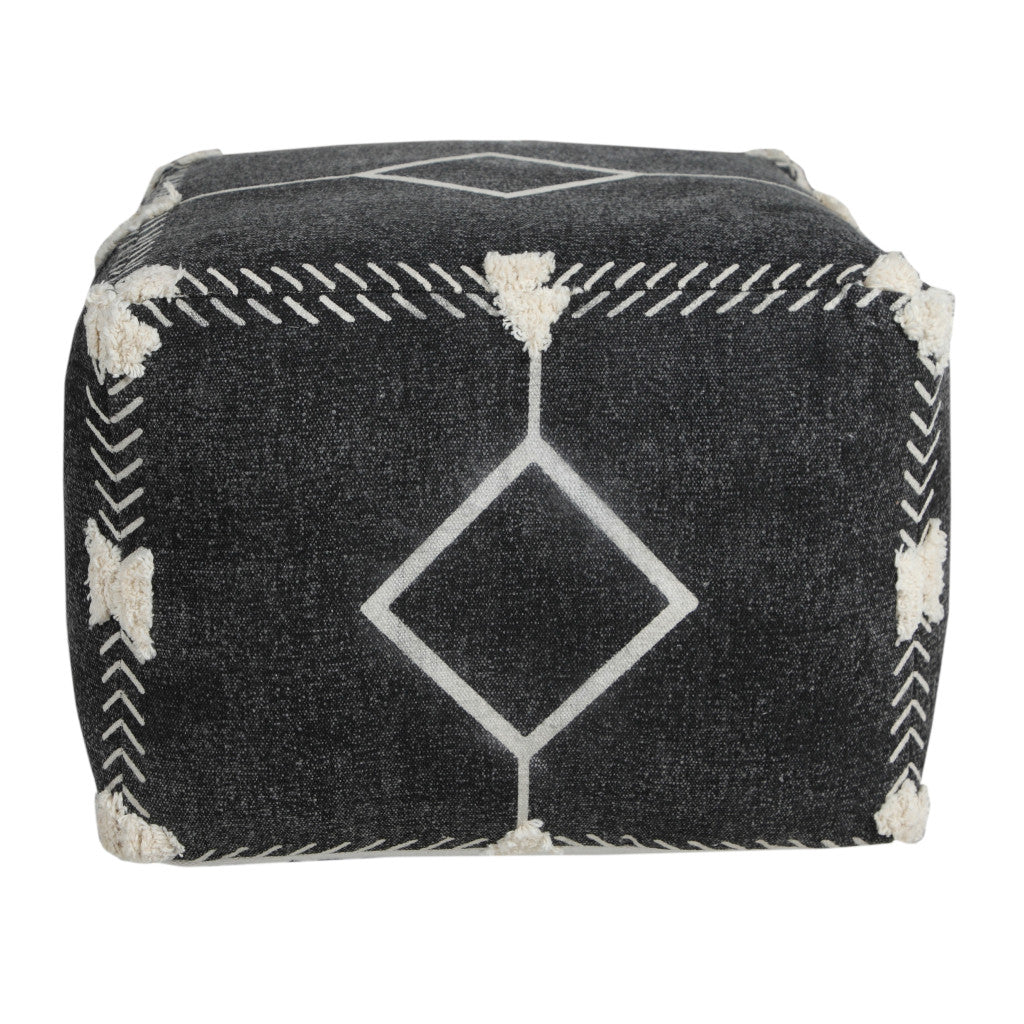 CALABASAS 18" BLACK COTTON GEOMETRIC POUF OTTOMAN - Varnish & Vibe