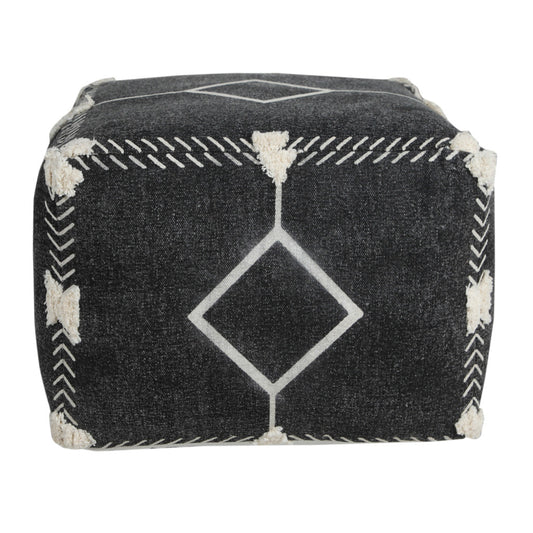 CALABASAS 18" BLACK COTTON GEOMETRIC POUF OTTOMAN - Varnish & Vibe