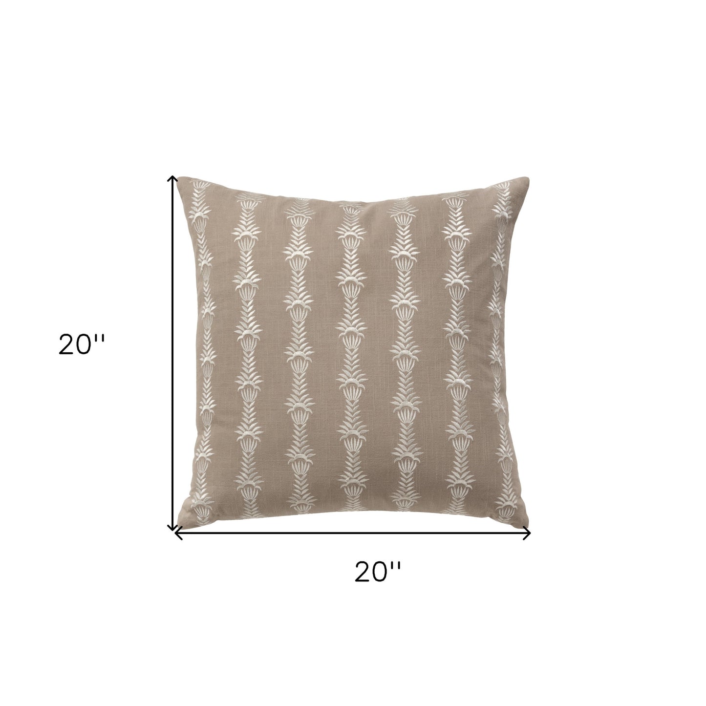 MALIBU 20" TAUPE AND WHITE COTTON THROW PILLOW WITH EMBROIDERY - Varnish & Vibe