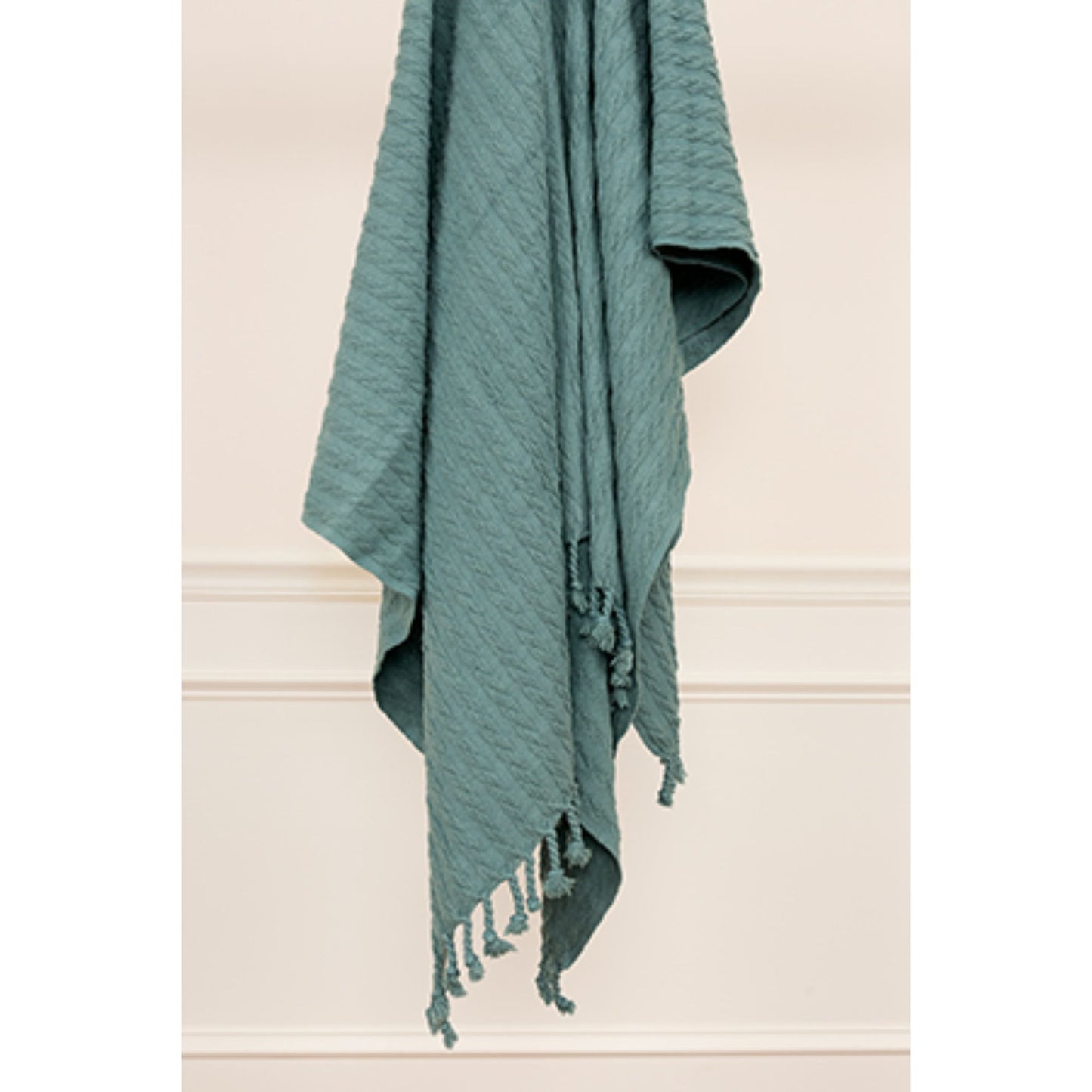 LAKEVIEW TEAL BLUE KNITTED COTTON THROW BLANKET
