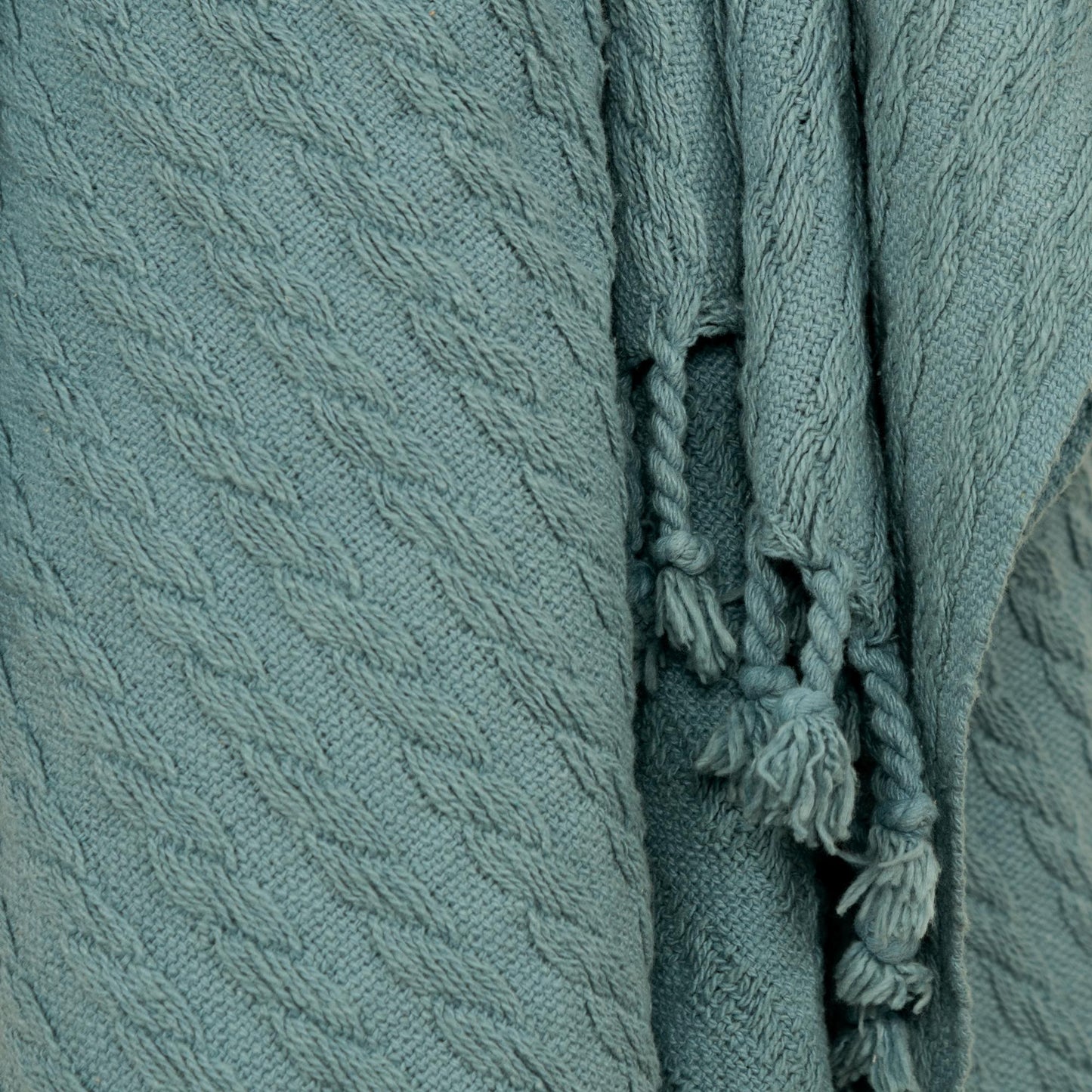 LAKEVIEW TEAL BLUE KNITTED COTTON THROW BLANKET