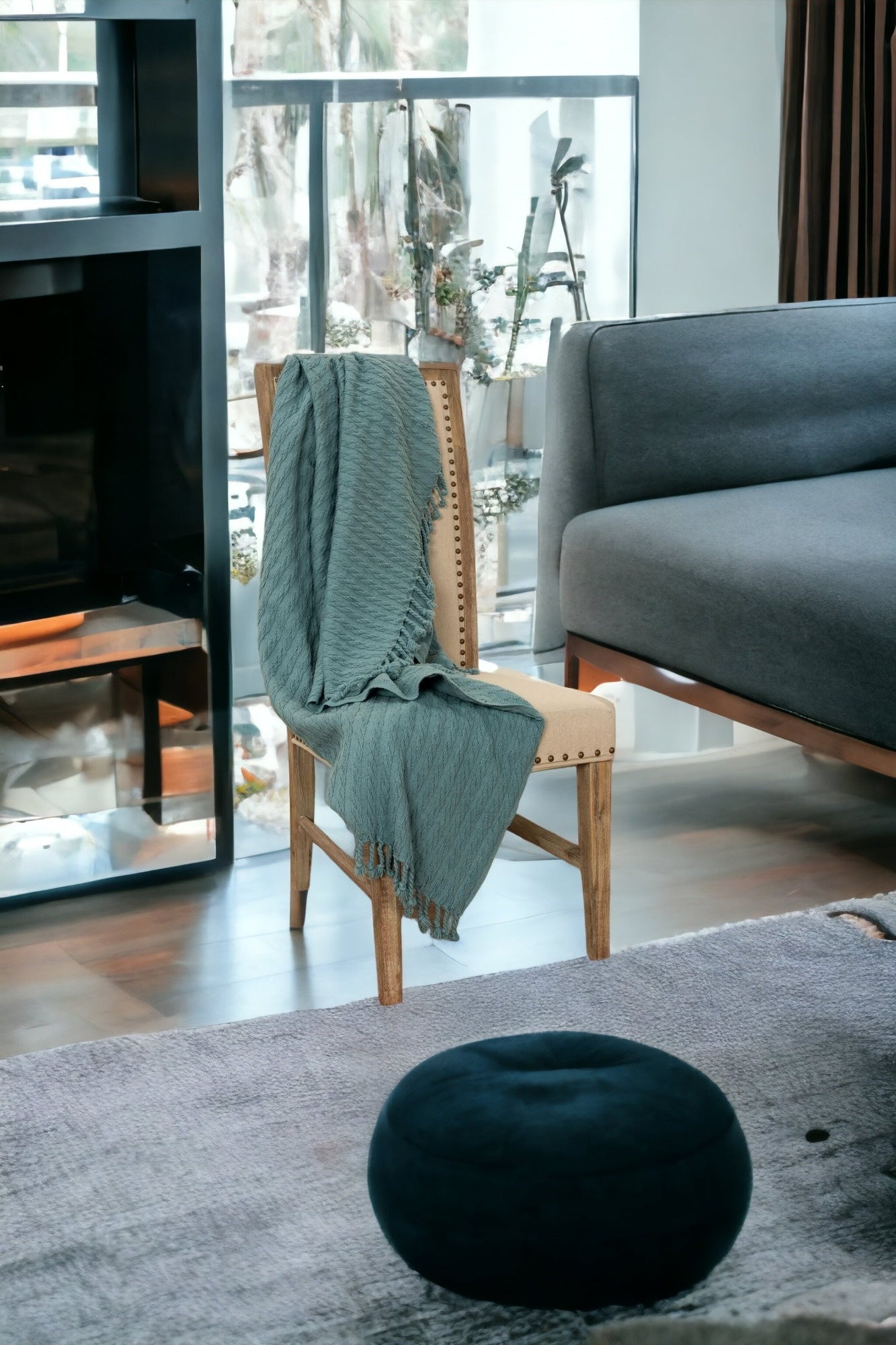 LAKEVIEW TEAL BLUE KNITTED COTTON THROW BLANKET