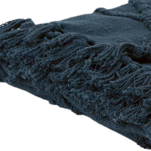 LAKEVIEW BLUE WOVEN COTTON THROW BLANKET