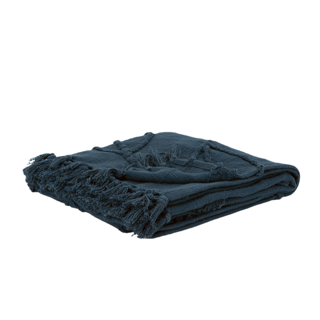 LAKEVIEW BLUE WOVEN COTTON THROW BLANKET