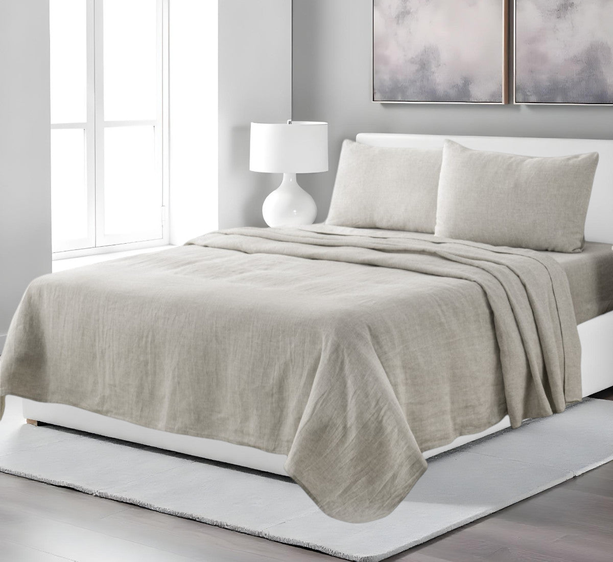 FOUR PIECE LIGHT GRAY LINEN KING SHEET SET - Varnish & Vibe