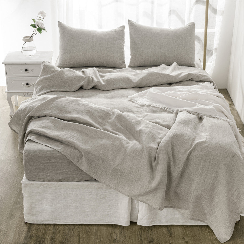 FOUR PIECE LIGHT GRAY LINEN CALIFORNIA KING SHEET SET - Varnish & Vibe