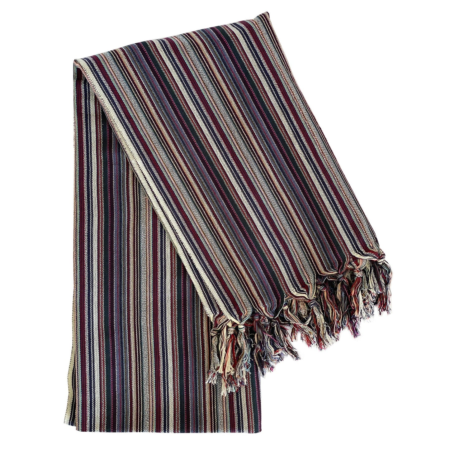 Striped blanket with tassels on a white background