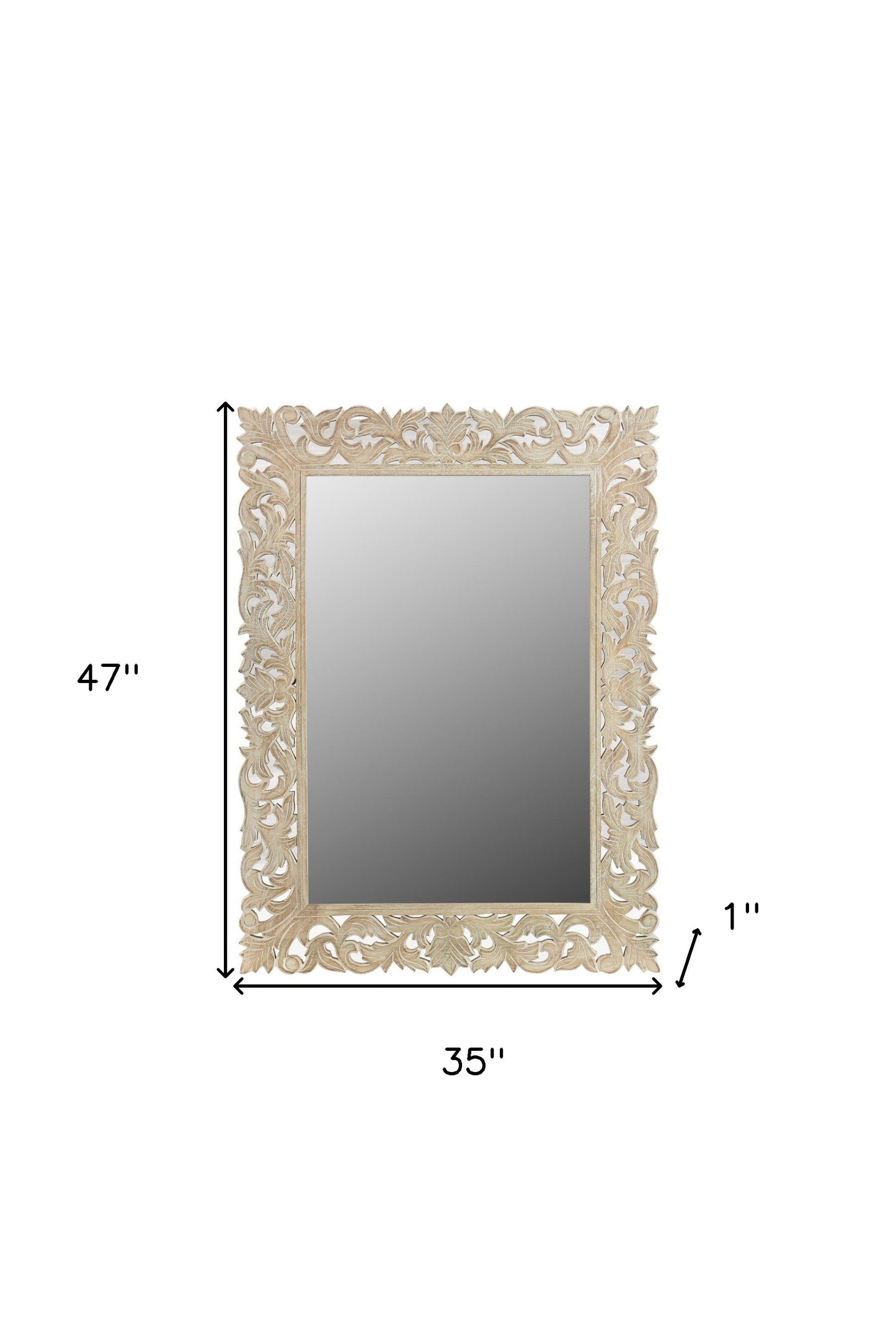 solid wood framed accent mirror, wood framed accent mirror, framed accent mirror, 47" antiqued white solid, white solid wood framed accent