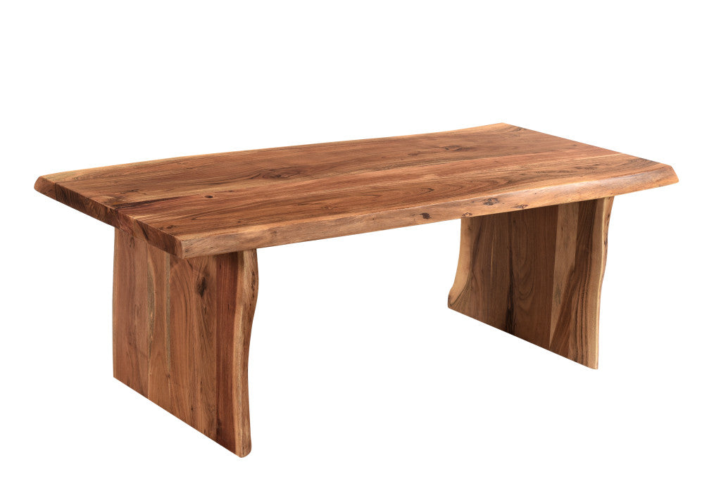 CALABASAS 51" BROWN SOLID WOOD SLED COFFEE TABLE - Varnish & Vibe