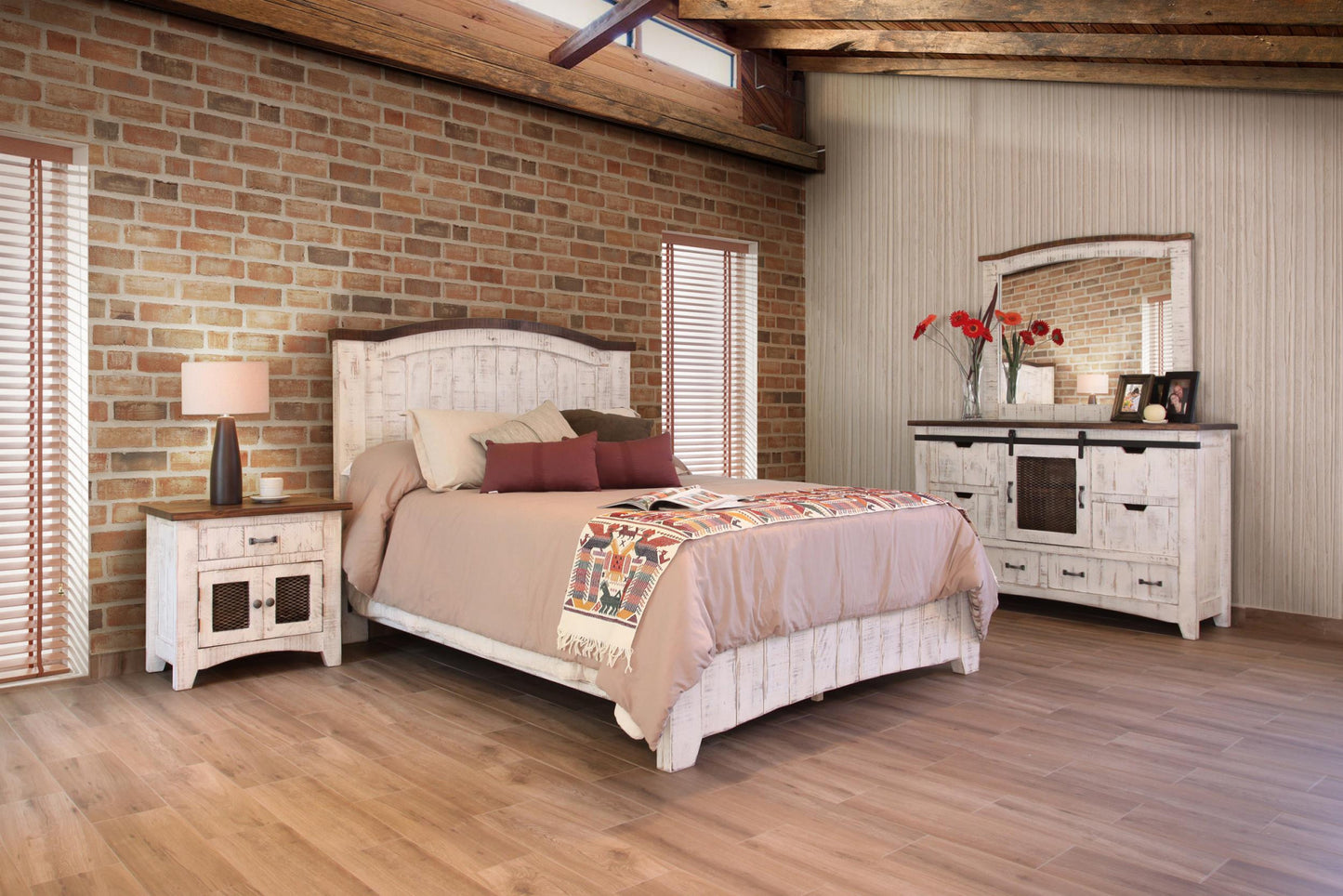 OCEAN 62" ANTIQUED WHITE SOLID WOOD DRESSER