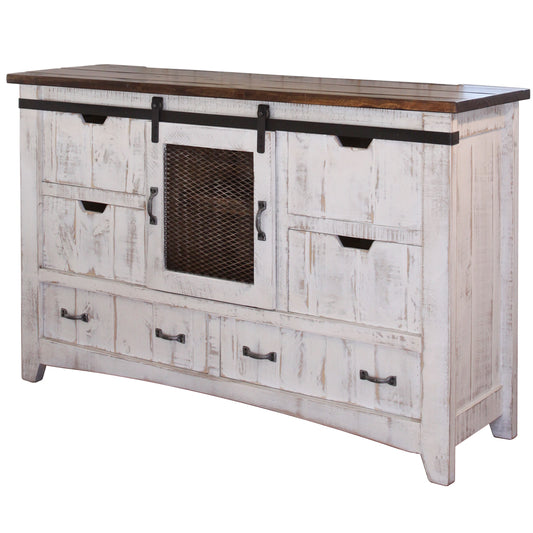 OCEAN 62" ANTIQUED WHITE SOLID WOOD DRESSER
