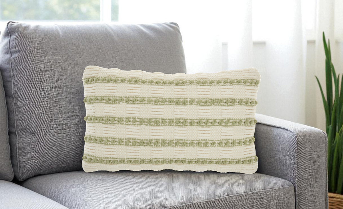 REDONDO SAGE AND IVORY STRIPED THROW PILLOW - Varnish & Vibe