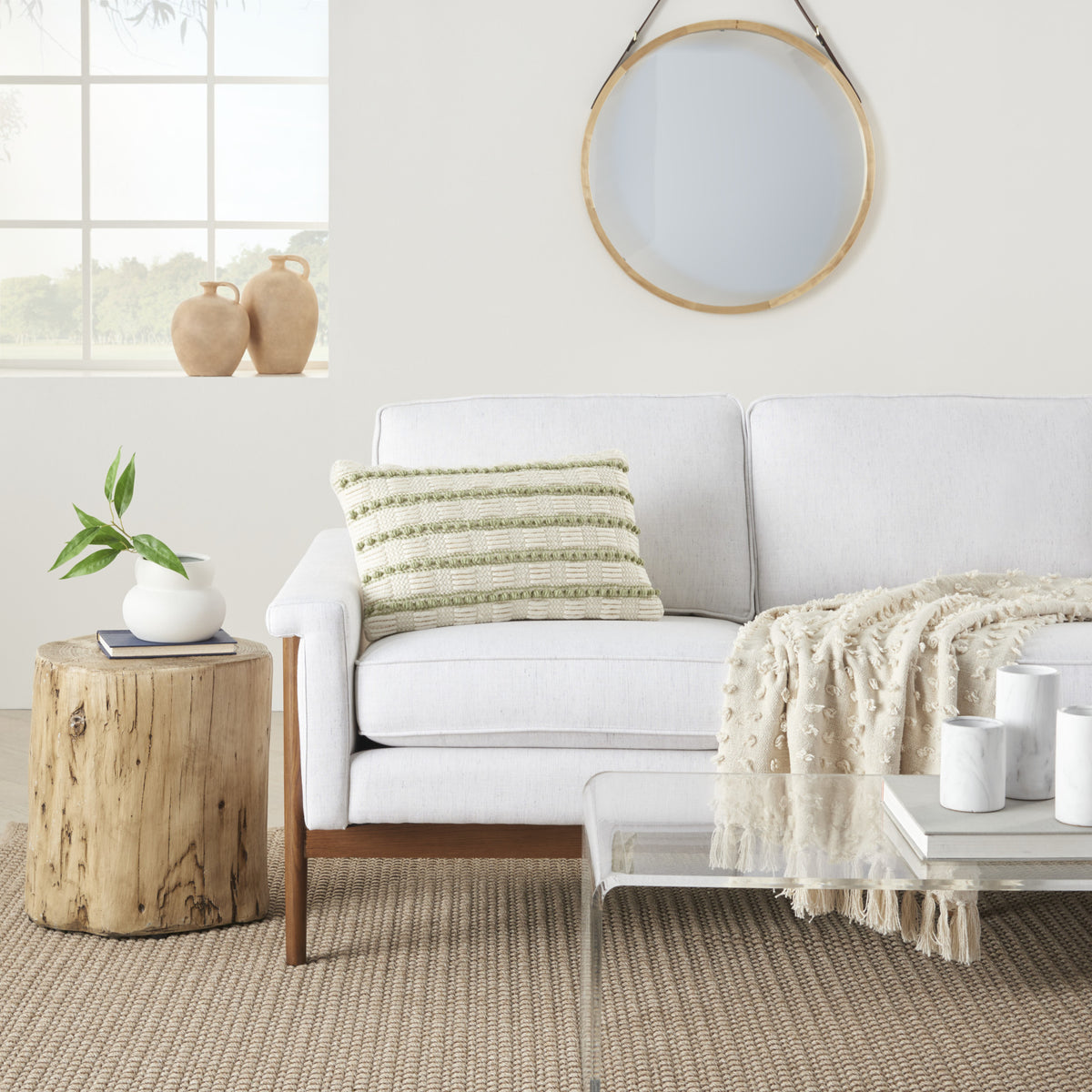 REDONDO SAGE AND IVORY STRIPED THROW PILLOW - Varnish & Vibe