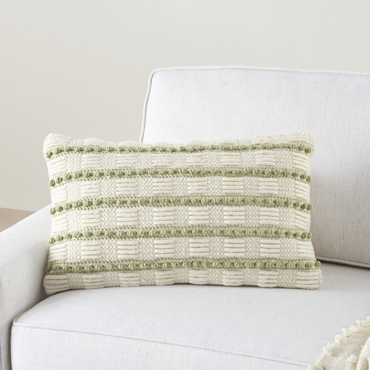 REDONDO SAGE AND IVORY STRIPED THROW PILLOW - Varnish & Vibe