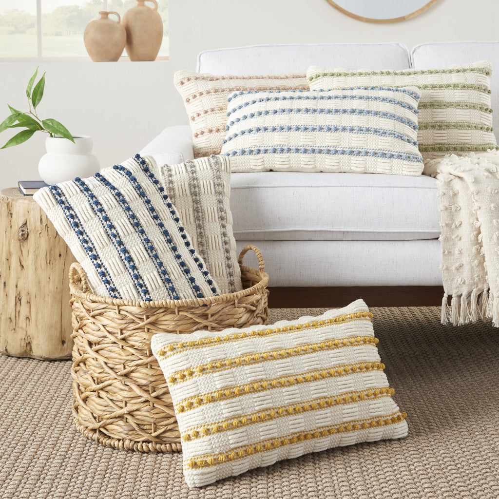REDONDO SAGE AND IVORY STRIPED THROW PILLOW