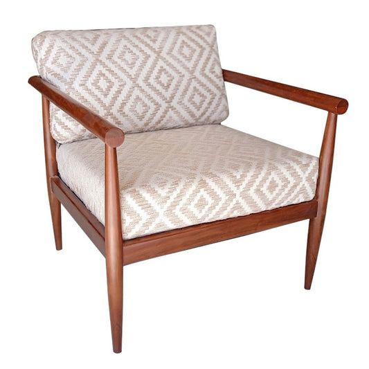 CALABASAS 28" BEIGE AND BROWN SOLID WOOD GEOMETRIC ARMCHAIR - Varnish & Vibe