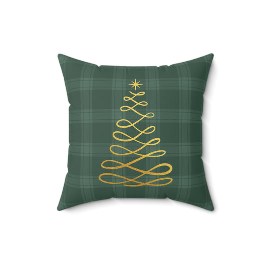 Green Tartan Christmas Tree Faux Suede Square Pillow - Varnish & Vibe
