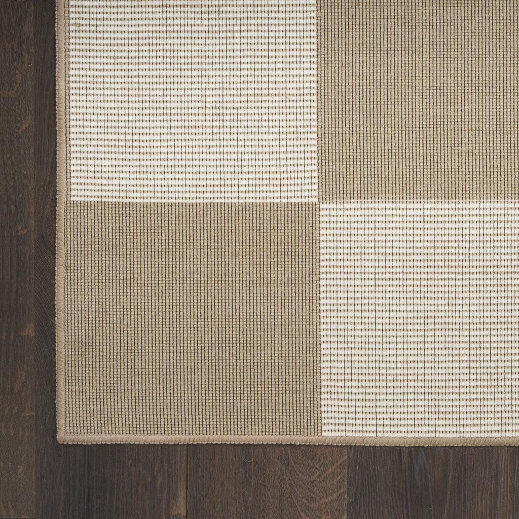 5' X 7' NATURAL AND IVORY GEOMETRIC POWER LOOM WASHABLE NON SKID AREA RUG - Varnish & Vibe