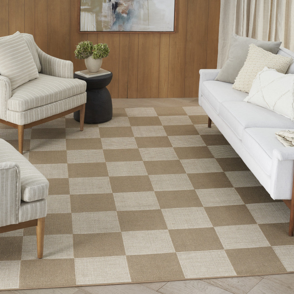 5' X 7' NATURAL AND IVORY GEOMETRIC POWER LOOM WASHABLE NON SKID AREA RUG - Varnish & Vibe