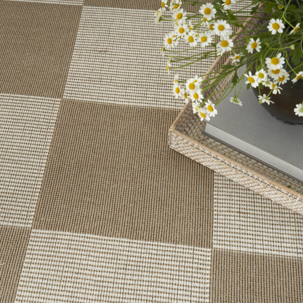 5' X 7' NATURAL AND IVORY GEOMETRIC POWER LOOM WASHABLE NON SKID AREA RUG - Varnish & Vibe