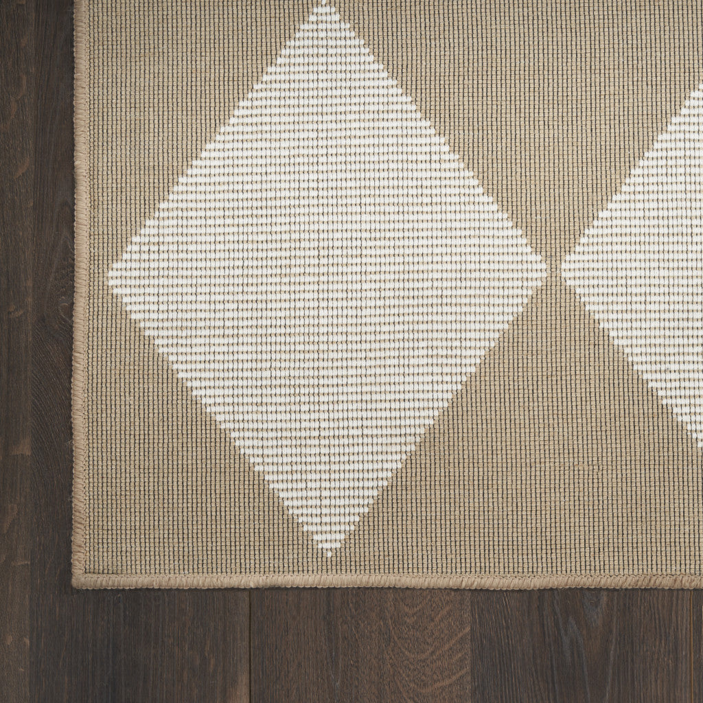 8' X 10' NATURAL AND IVORY GEOMETRIC POWER LOOM WASHABLE NON SKID AREA RUG - Varnish & Vibe