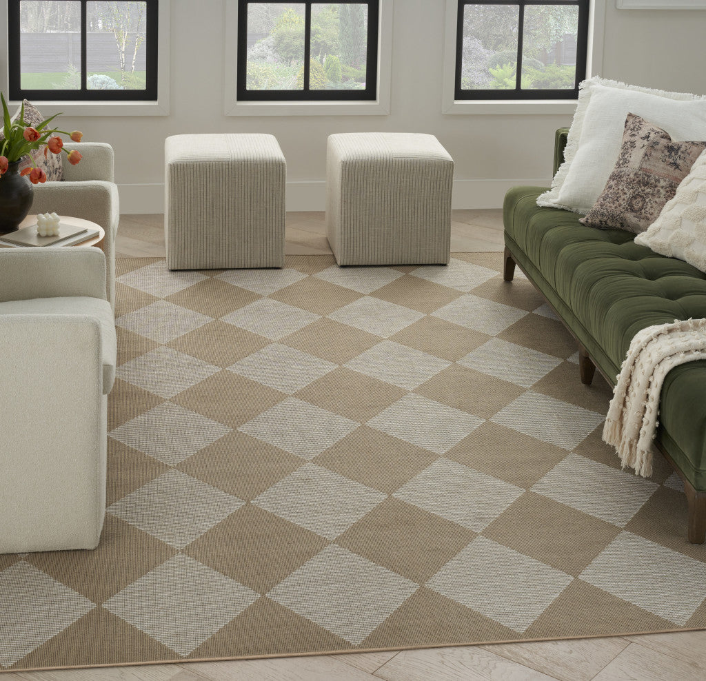 8' X 10' NATURAL AND IVORY GEOMETRIC POWER LOOM WASHABLE NON SKID AREA RUG - Varnish & Vibe