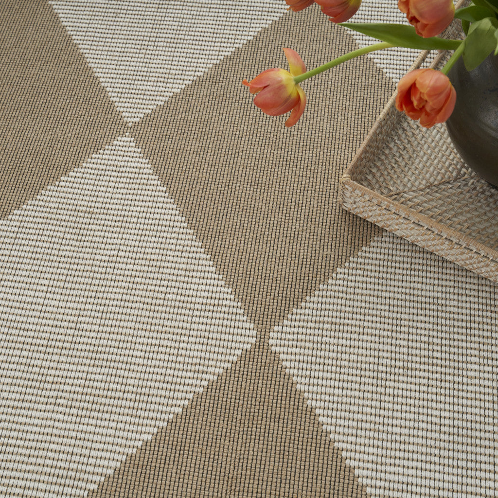 8' X 10' NATURAL AND IVORY GEOMETRIC POWER LOOM WASHABLE NON SKID AREA RUG - Varnish & Vibe