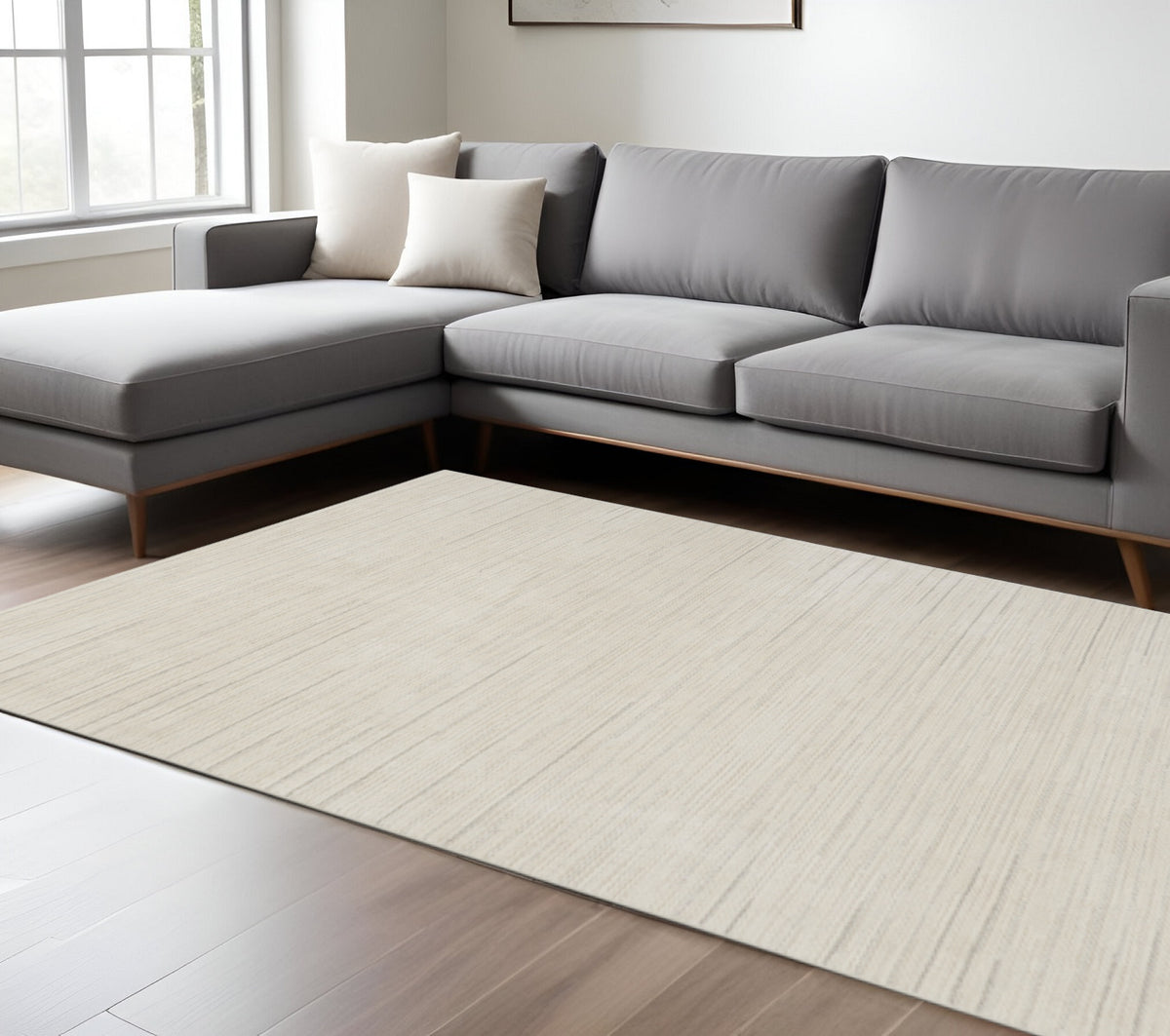 8' X 10' GRAY AND IVORY ABSTRACT AREA RUG - Varnish & Vibe