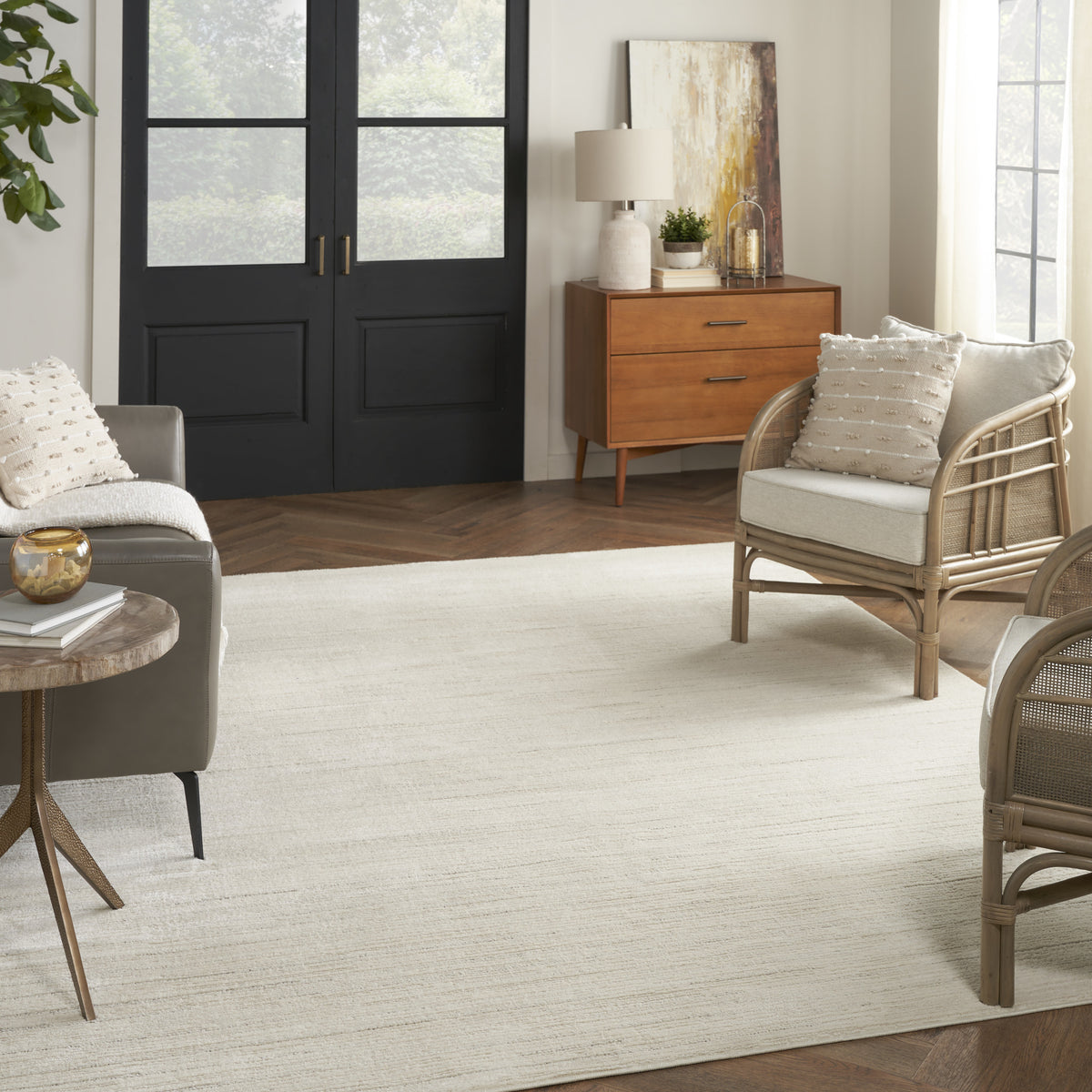 8' X 10' GRAY AND IVORY ABSTRACT AREA RUG - Varnish & Vibe