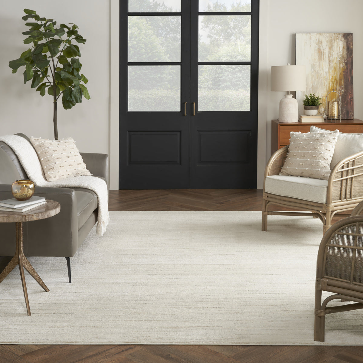 8' X 10' GRAY AND IVORY ABSTRACT AREA RUG - Varnish & Vibe