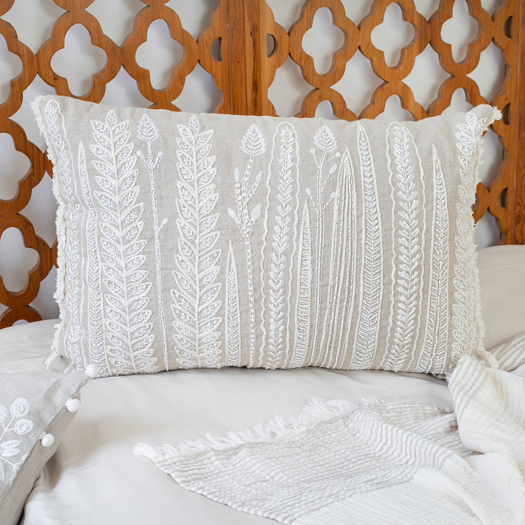 PIER IVORY FLORAL LINEN PILLOW - Varnish & Vibe