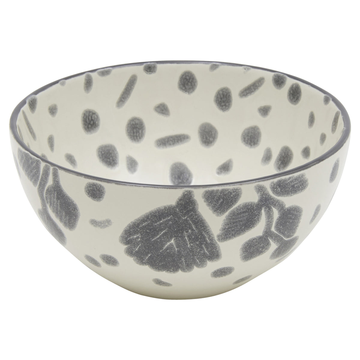 CALABASAS GRAY AND IVORY SIXTEEN PIECE ROUND FLORAL CERAMIC SERVICE FOR FOUR DINNERWARE SET - Varnish & Vibe