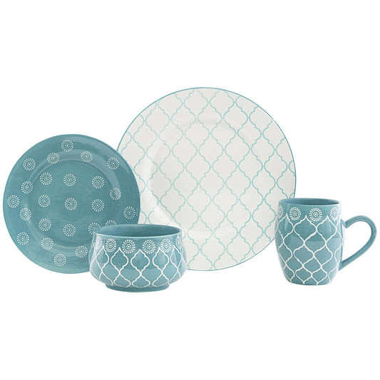 OCEAN TURQUOISE CERAMIC DINNERWARE 16-PIECE SET FOR FOUR