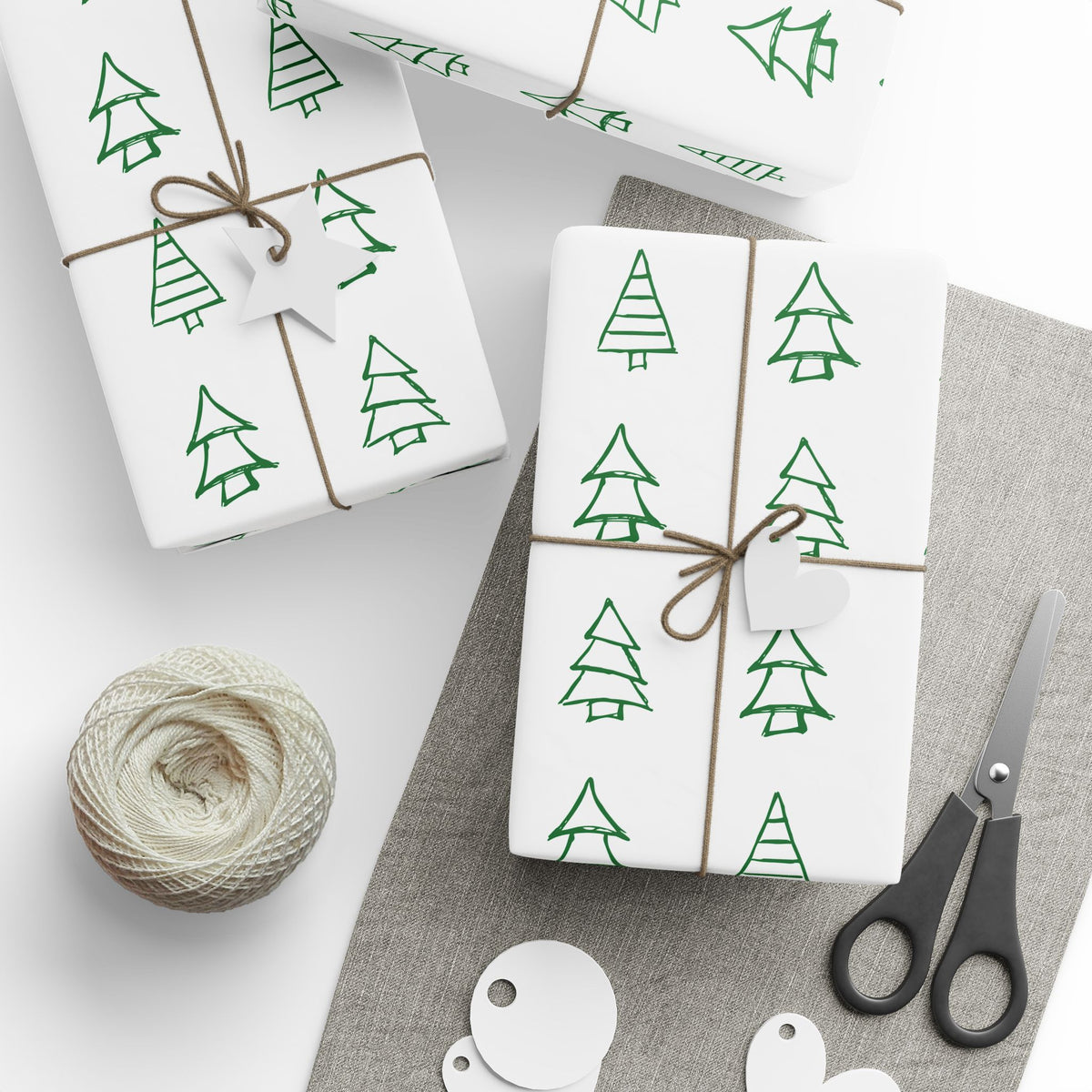 Christmas Tree Pattern Wrapping Paper Roll — Green Sketch Holiday Gift Wrap - Varnish & Vibe