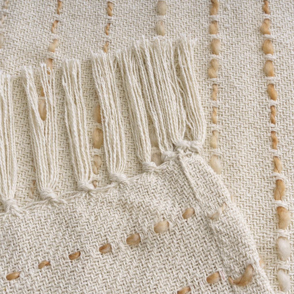 REDONDO WHITE AND BROWN COTTON THROW BLANKET