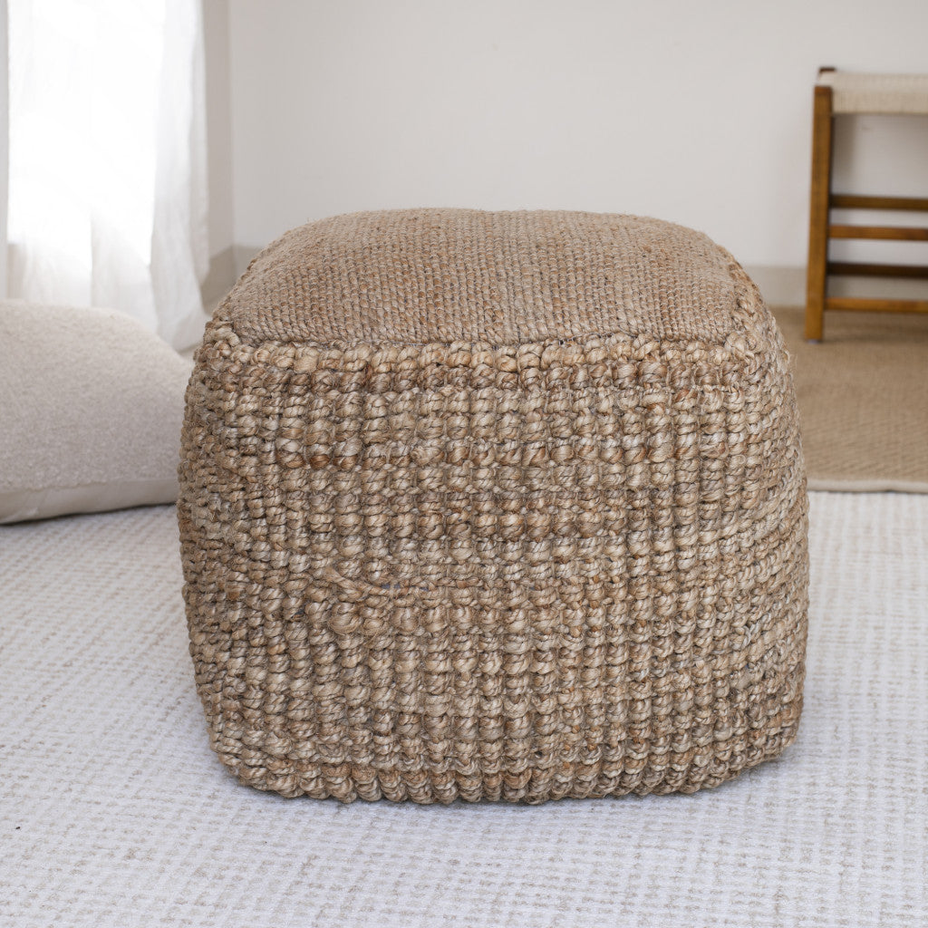 18" NATURAL JUTE BLEND CUBE POUF OTTOMAN - Varnish & Vibe