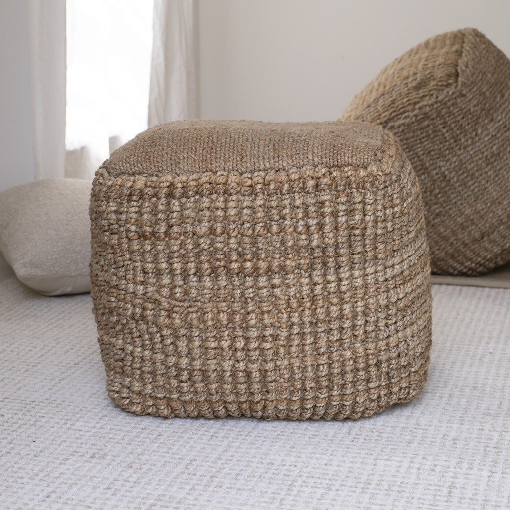 jute blend cube pouf ottoman, blend cube pouf ottoman, cube pouf ottoman, 18" natural jute blend cube, jute blend cube pouf